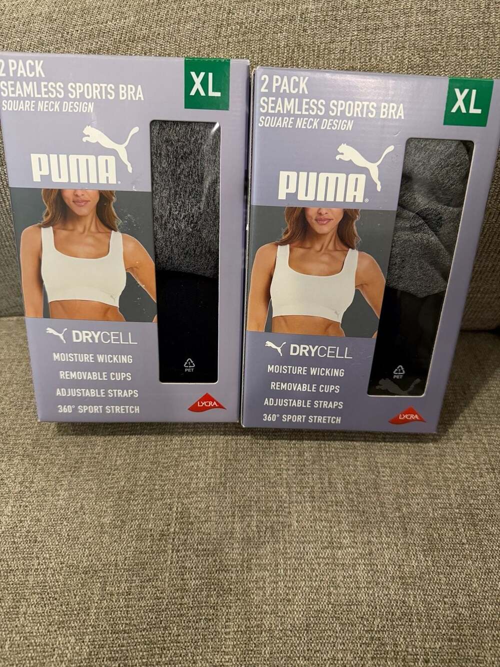 2 pks Puma Women's Seamless Square Neck Drycell Sports Bra 2-Pack, Size XL